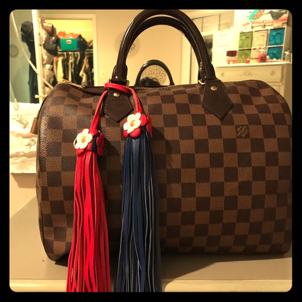 Leather Double Tassel Flower Bag Charm